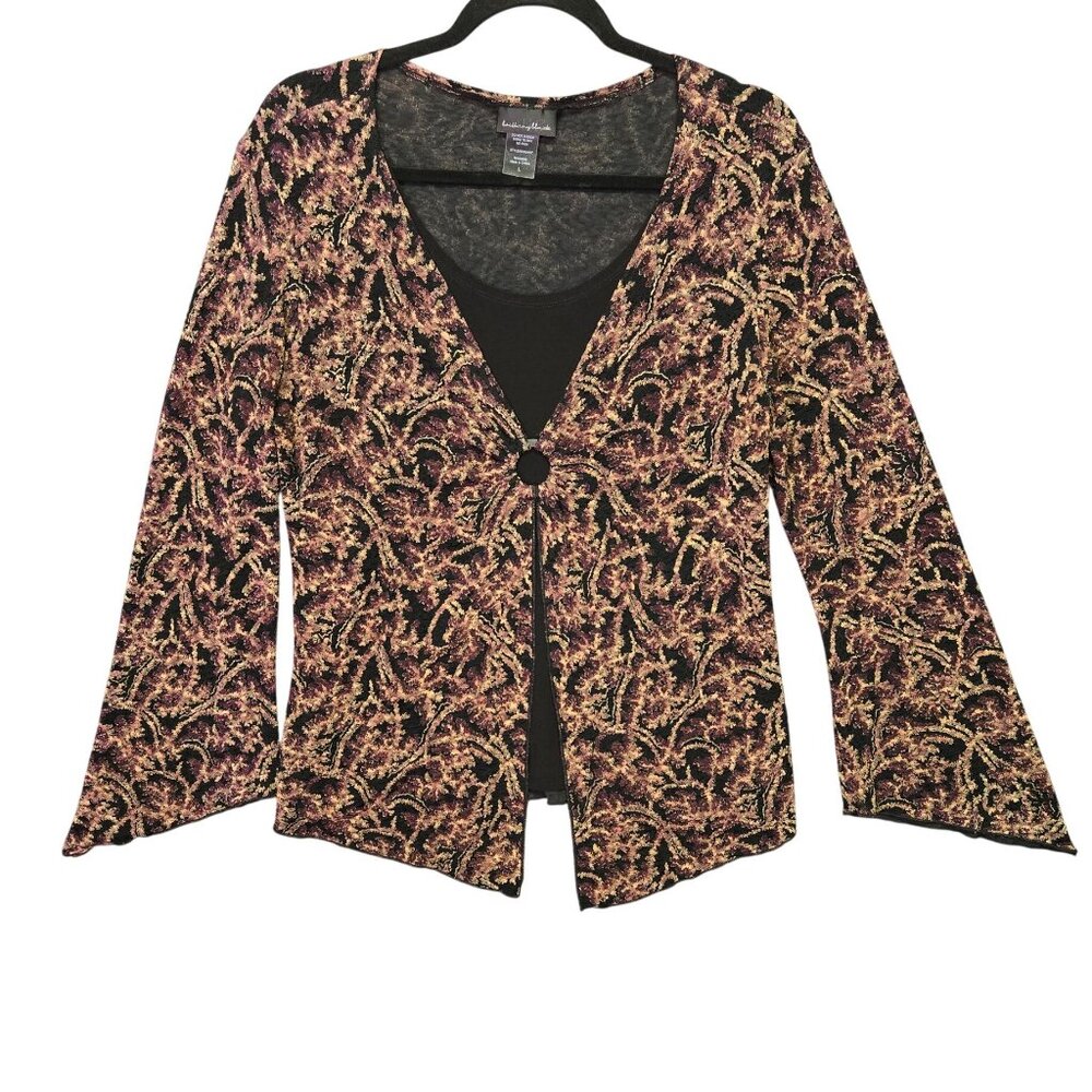 Brittany Black  L Semi-Sheer Floral Layered Blouse Bell Sleeve Whimsigoth Holida